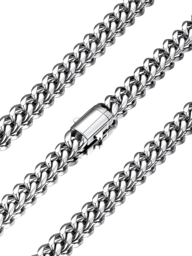 U7 Stainless Steel Cuban Link Chain 6mm Silver, Necklace for Men 22 Inch