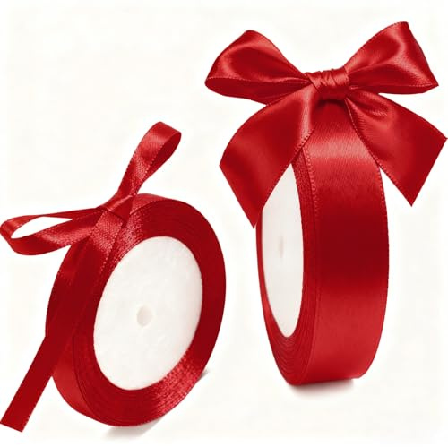 LIANRISES 46M Cinta de Raso Roja, 10/20mm Cintas regalo de diferentes tamaños, para Manualidades y Envoltura de Regalos, Lazos, Pastel, Ramo de Flores, Fiestas de Cumpleaños, Bodas, Navidad Decoración