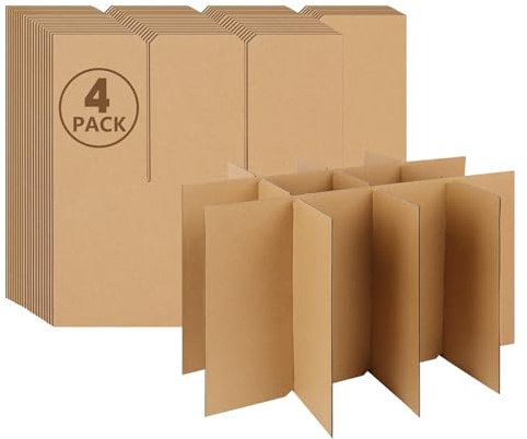 DERZIFUN 4 Sets Glass Dividers for Moving Boxes, 3x4 Grid Cardboard Dividers for 16x12x12 Inch Box, Corrugated Cardboard Packing Supplies for Wine Glasses & Fragile Glassware (Box Not Included)