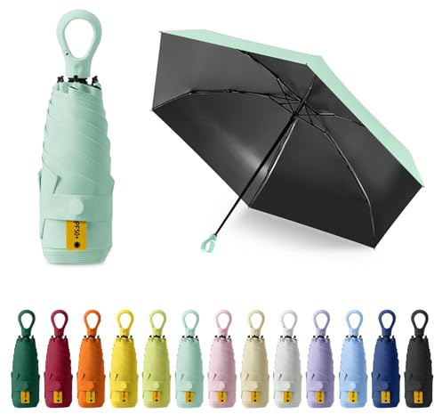 FESDMOH Mini Parapluie de poche, Parapluie Pliant, Ultra-léger, Compact, Parasol portable, Boîte à Parapluie Capsule, pour Hommes et Femmes