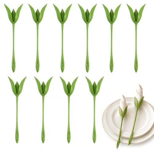 Set de 10 servilleteros en forma, herramienta de flor origami de ABS verde, ideal para decoración de mesa romántica, bodas, fiestas y cenas especiales,servilletero de mesa y servilleteros individuales