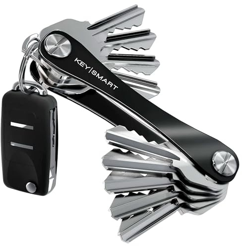 KeySmart Original Key Holder - Compact Key Organizer for Key Chain, Minimalist Clutter-Free EDC Keychains Key Ring, Black, 14 Keys