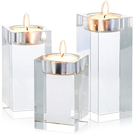 Sziqiq Kerzenhalter aus hochwertigem Kristallglas, Kerzenhalter aus Kristall, für Romantisches Abendessen, quadratisch