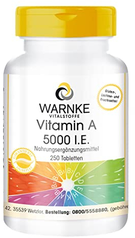 Vitamin A 5000 I.E - 1500µg Retinol (Retinylacetat) pro Tablette - 250 Tabletten - hochdosiert & vegan | Warnke Vitalstoffe - Deutsche Apothekenqualität