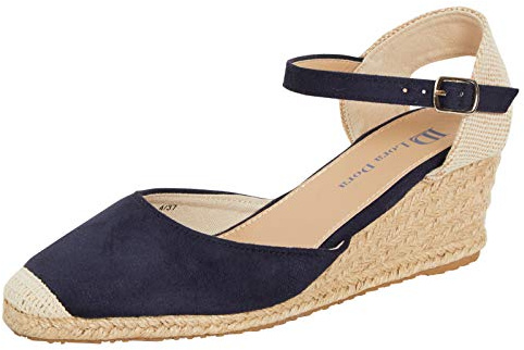 Lora Dora Hessian kil sandaler minnesskum slingback mellanklackar mode Espadrille ankelrem sommarskor, Marinblå med minnesskum, 41 EU