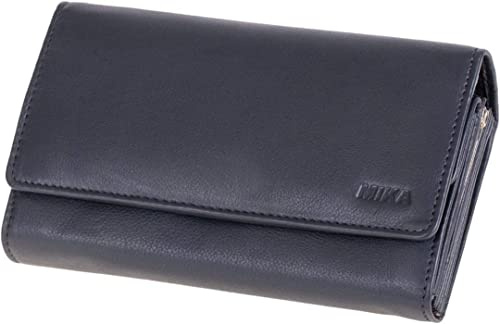 MIKA 42162 - Damengeldbörse aus Echt Leder, Portemonnaie im Querformat, Geldbeutel mit 6 Kartenfächer, 4 große Fächer als Scheinfächer und doppeltes Münzfach, Brieftasche, ca. 17 x 10 x 4,5 cm
