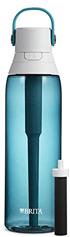 Brita Hard-Sided Plastic Premium Filtering Water Bottle, BPA-Free, Reusable, Replaces 300 Plastic Water Bottles, Filter Lasts 2 Months or 40 Gallons, Includes 1 Filter, Sea Glass - 26 oz.