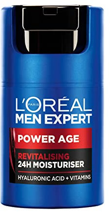 NEW L'Oréal Men Expert Power Age Moisturiser, Hydrating & Revitalising Hyaluronic Acid Moisturiser for Men, designed for Ageing, Dry & Dull Skin 50ml