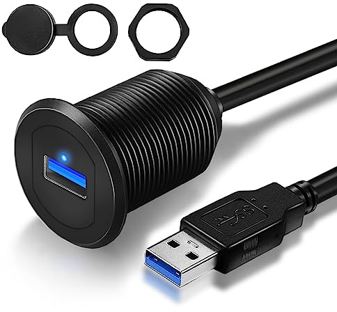 GOBGOD Single Port USB 3.0 Car Mount Flush Cable, USB3.0 Male to Female Car Mount Extension Cable for Boat Dashboard Panel 1ft
