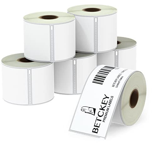 BETCKEY - 6 Große Rollen Ablösbar Mehrzwecketiketten Kompatibel mit DYMO 99019, 59mm x 190mm, 900 Selbstklebende Etiketten für LabelWriter 450, 4XL NICHT passend 550 oder 5XL