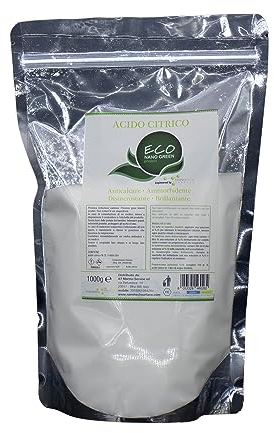 ECONANO GREEN PROJECT - Acido Citrico 1 kg per lavatrice per pulizia - Cura lavastoviglie decalcificante naturale - con campione gratuito di detersivo multiuso