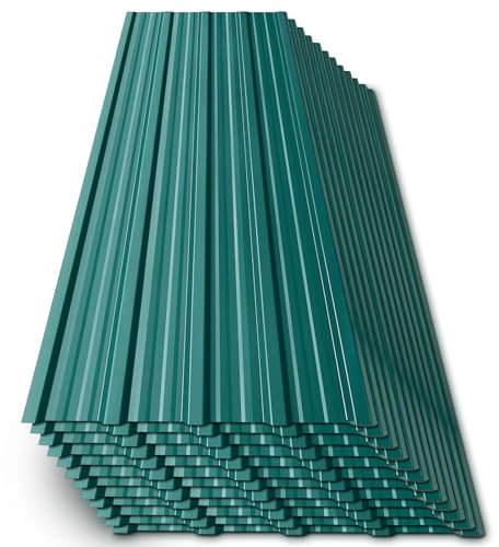 The Fellie 12-Pack Corrugated Roofing Sheets with 50 Screws, 115x45 cm Metal Roofing Sheet, 0.27mm Thickness Heavy Duty Roof Sheets for Shed, Carport & DIY, Dark Green