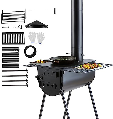 VEVOR Estufa de leña 2620 mm Estufa portátil para Tienda de campaña de Acero de aleación con 8 Tubos de Chimenea y Guantes Estufa cálida para Tienda de campaña para cocinar y Calentar al Aire Libre