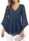 Gemulate Womens Lace Long Sleeve Tops Plain V Neck T Shirts Loose Casual Blouse Dressy Tunic Shirt Ladies Evening Tops Blouses for Women UK Blue Lace Top - Dark Blue, XXL