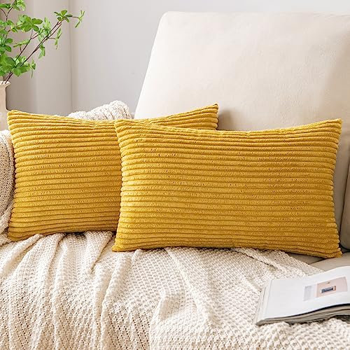 EMEMA Kissenbezug 40x60 cm Herbst Kordsamt Kissenbezüge Dekokissen Sofakissen Cord Kissenhülle Zierkissenbezug Kord Dekorative Weiche für Sofa Wohnzimmer Schlafzimmer 2er Set Strohgelb