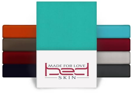 BedSkin Jersey Spannbettlaken 140x200cm - 100% Baumwolle Spannbetttuch/Bettlaken, Matratzenhöhe bis 30 cm - Türkis