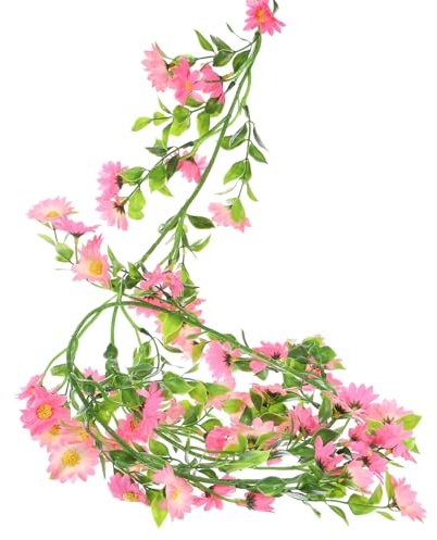 sourcing map 2pcs Artificial Daisies Flowers Garland Vine Light Pink | Silk Wildflower Garland Fake Hanging Flowers Green Leaves for Wall Party Wedding Arch Floral Decor Home