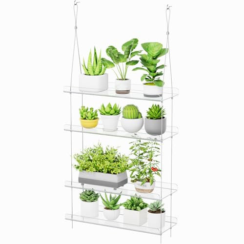 Lifewit Porte Plante Interieur en Plastique Transparent à 4 Niveaux, Étagère Plante pour Pots de Fleurs à Suspendre, Plantes D'intérieur, La fenêtre, Balcon Décoration, Meuble Plante