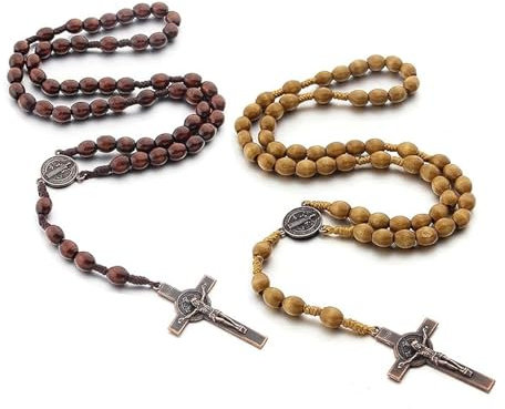 Uzndq 2 Stück Rosenkranz,Rosenkranz Kette,Rosary Necklace,Orthodoxes Kreuz, Rosenkranz Katholisch,Rosenkranzkette Aus Naturholz,Für Katholische Christen Religiöse Kommunion,Taufe,Bibel