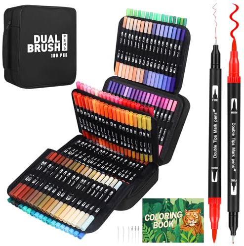 Sonlaryin 180 Rotuladores Lettering Doble Punta (Punta pincel & fina) | Rotulador Pincel Doble Punta para Adultos, Acuarelables para Mandalas, Graffiti y Caligrafía