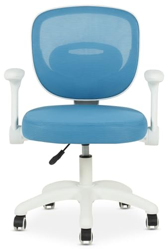 IDIMEX Schreibtischstuhl für Kinder Amelia höhenverstellbar, Blau – ergonomischer Bürostuhl für Kinderzimmer, atmungsaktive Mesh Rückenlehne & weißes Fußkreuz mit 5 Rollen