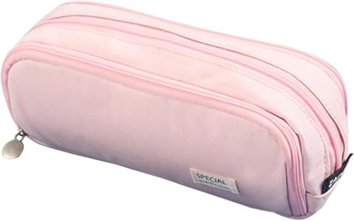 Twinsun Pink Pencil Case,3 Compartments Large Pencil Case for Girl, Canvas Pouch Organizer for School Supplies, Pencil Cases Cosmestic Make up Bag for Women Kid (Pink)
