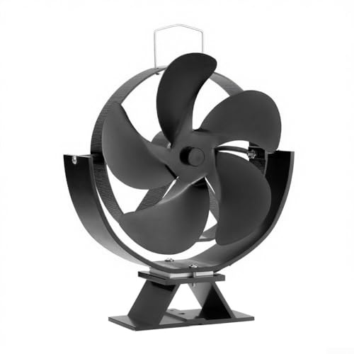 Robusto ventilatore per stufa in metallo, silenzioso, regolabile, con pale grandi con grandangolo, migliora l'efficienza del ciclo termico, per bruciatore/caminetto (cinque foglie)