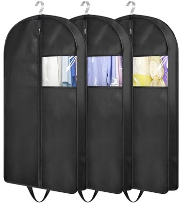 KIMBORA 35 Garment Bags for Hanging Clothes Travel, 4 Gusseted Suit Bags for Closet Storage Mens Garment Protector Cover for Coats, Jackets, Shirts (3 Packs)