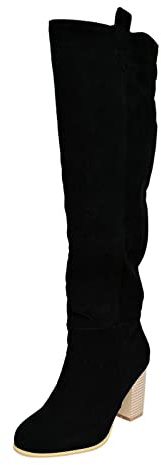 Generisch Overknee Boots with Block Heel - Knee Boots Knee-High Boots Women's Lace Toe Long Shaft Boots Suede Slip-On Boots Elegant Women's Boots Comfortable Transition Boots Non-Slip, black, 10 UK