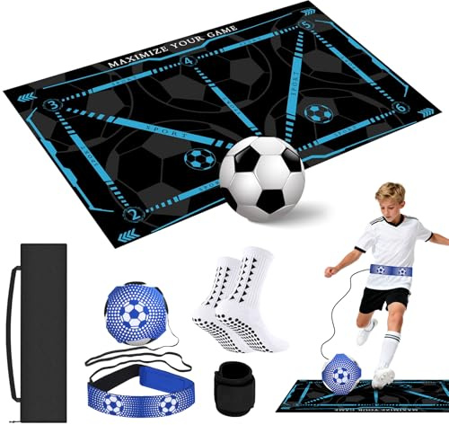 Homgaty Football Training Mat Set - Football Skills Mat 90 X 60 cm with Rebound Kick Trainer, Socks & Wristband, Footwork Ball Practice Kit for Youth & Beginners, Soccer Training Equipment & Gifts