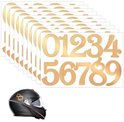 ZEYIYER Lot de 10 feuilles d'autocollants dorés de 3,8 cm - Petits chiffres adhésifs en vinyle de 0 à 9 - Chiffres autocollants imperméables pour boîte aux lettres, maison, casque, sport, porte