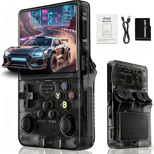 R36S Console de Jeu Rétro Portable 3,5 IPS Double Joystick - Noir Fumée
