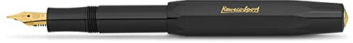 Kaweco CLASSIC SPORT Fountain Pen Black with Gold-Plated Steel Nib and Iridium Tip for Ink Cartridges I Sport Fountain Pen 13 cm I Nib: B (Broad)