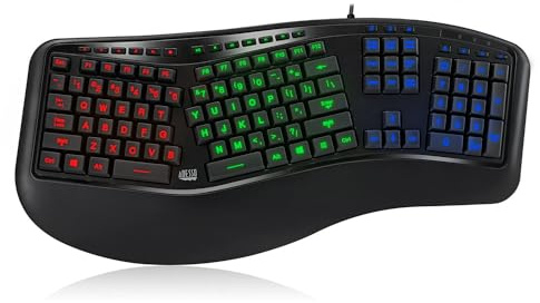 Adesso Tru-Form 150 3-Color Illuminated USB Ergonomic Keyboard AKB-150EB