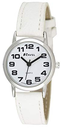 Ravel - orologio con cinturino unisex di facile lettura con grandi numeri - Quadrante bianco/argento tono/bianco