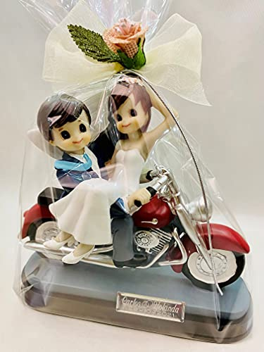 Figura GRABADA muñecos Boda novios en Moto para tarta pastel PERSONALIZADAS