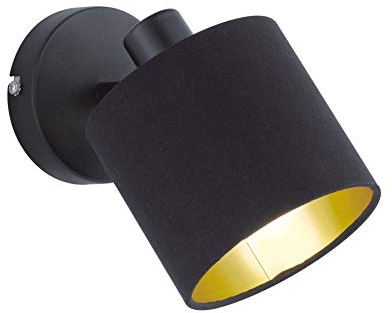 RL LIVE YOUR LIGHT Reality Leuchten Tommy R80331079 Wandspot, Metall Schwarz Matt, Stoffschirm Schwarz/Goldfarbig