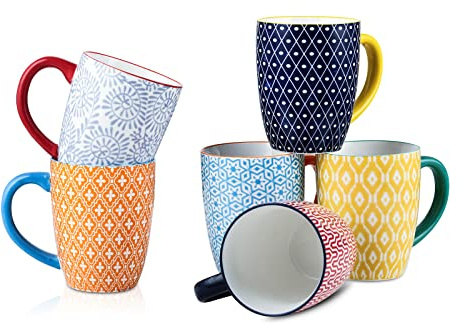 Selamica 16 oz Porcelain Coffee Mugs Set of 6, Coffee Cups Ceramic With Handle, Dishwasher, Oven, Microwave Safe, Assorted Colors