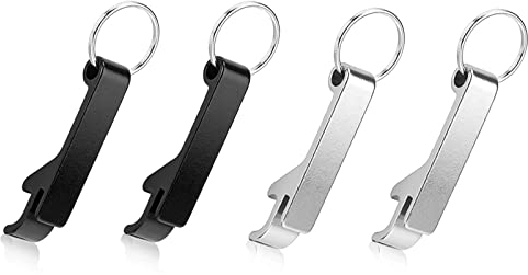 TAKUZA Flaschenöffner Schlüsselanhänger, 4 Stück (2 ×Schwarz, 2 × Silber), Aluminium Bieröffner, Bieröffner Schlüsselanhänger, Mini Flaschenöffner Schlüssel, Bottle Opener Anhänger Schlüssel
