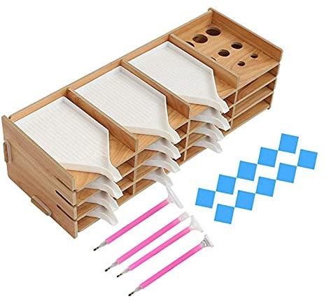 Tubayia Kit de pintura de diamante para manualidades, estantería de madera, caja de clasificación, punto de cruz, juego de herramientas de perforación