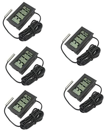 Fasizi Termometro digitale LCD con sonda esterna, per frigorifero, congelatore, acquario, 5 pezzi, colore: nero