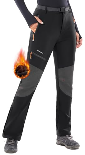 Ewedoos Snow Pants Womens Ski Pants Waterproof Insulate Softshell Fleece Lined Winter Hiking Snowboard Zipper Bottom Leg Black