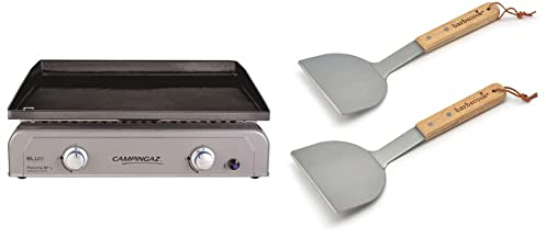 Campingaz Plancha Gaz BF L, 2 Brûleurs en Acier, Puissance 6 kW avec la Technologie Blue Flame, Plancha à Poser & Barbecook Lot de 2 Spatules à Plancha, Acier Inox/Bouleau FSC 31 x 1 x 14 cm