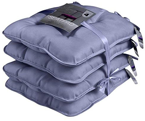 Lions Pack of 4 Seat Cushions for Dining Chairs - 37x37cm - Adjustable Kitchen Outdoor Chair Cushions with Ties Strap, Ultra Soft Comfortable Seat Pad for Living Room Office, Charcoal