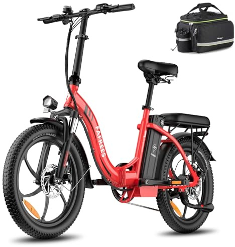 Fafrees F20 Electric Bicycle, 20 * 3.0 Inch Fatbike, Folding Electric Urban Bike, 250W 16AH Unisex Adult E-bike, Power Assist 60-120KM (Red)