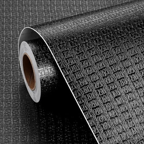 FunStick Papel Pintado Pared Negro Texturizado Papel Pintado Autoadhesivo para Dormitorio Baño Papel Adhesivo para Muebles Negro Vinilo Adhesivo Muebles Armario Cajones Papel Tapiz Pared Negro 30CM×5M