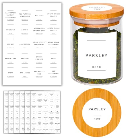 678 x Spice Jar Labels - Waterproof Spice Labels Stickers for Jars of Herbs Spices & Seasoning- Spice Stickers for Jars Bottles & Containers - Kitchen Storage & Organisation
