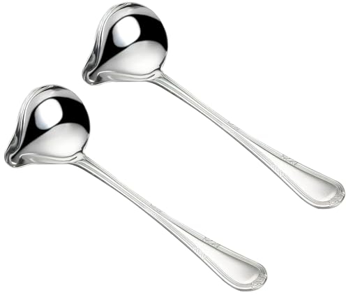 HENGBIRD 2 cucchiai per salse in acciaio inox, 20 cm, in acciaio inox, piccolo mestolo per salsa con beccuccio, cucchiaio per salsa lavabile in lavastoviglie, cucchiaio per salse da zuppa (argento)
