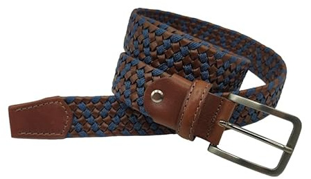 OLD GALLES Cintura in Pelle Intrecciata Elasticizzata (Blu-Marrone, 115 taglia 48-50)