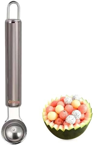 Scavino per Melone Anguria Cocomero Scavino per Frutta e Verdura Cucchiaio per Palline Frutta Gelato in Acciaio Inox con Comoda Impugnatura Lavabile in Lavastoviglie